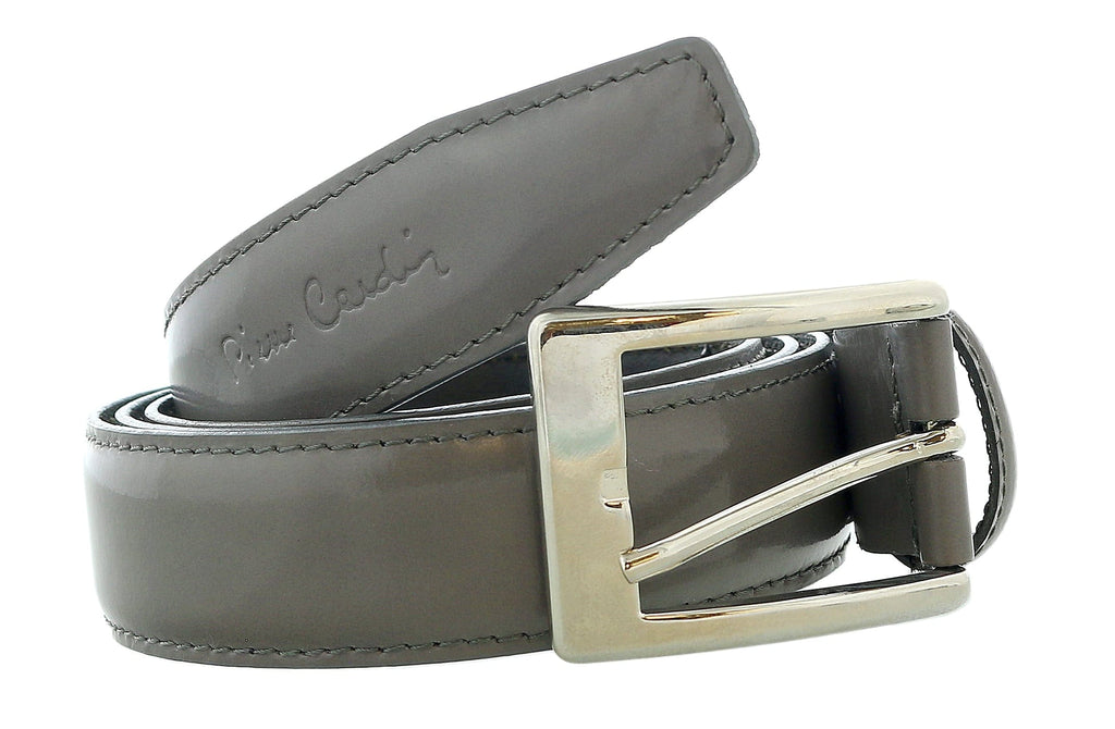 Pierre Cardin Shiny Grey Classic Silver D-Ring Adjustable Belt Adjustable Mens Belt-