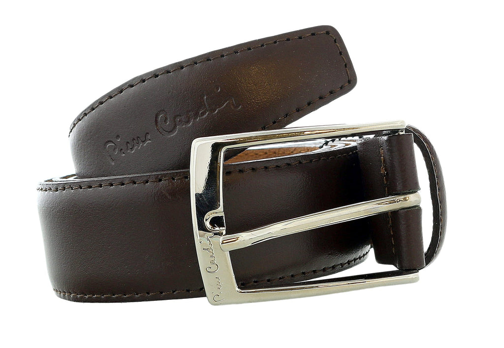 Pierre Cardin Dark Brown Classic Silver D-Ring Adjustable Belt Adjustable Mens Belt-