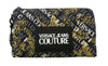 Versace Jeans Couture Black Gold Leather Baroque Brush Pattern Pouch Wristlet Bag