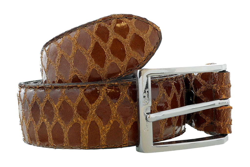 Pierre Cardin Brown Python Embossed Square D-Ring Buckle Adjustable Belt Adjustable Mens Belt-32