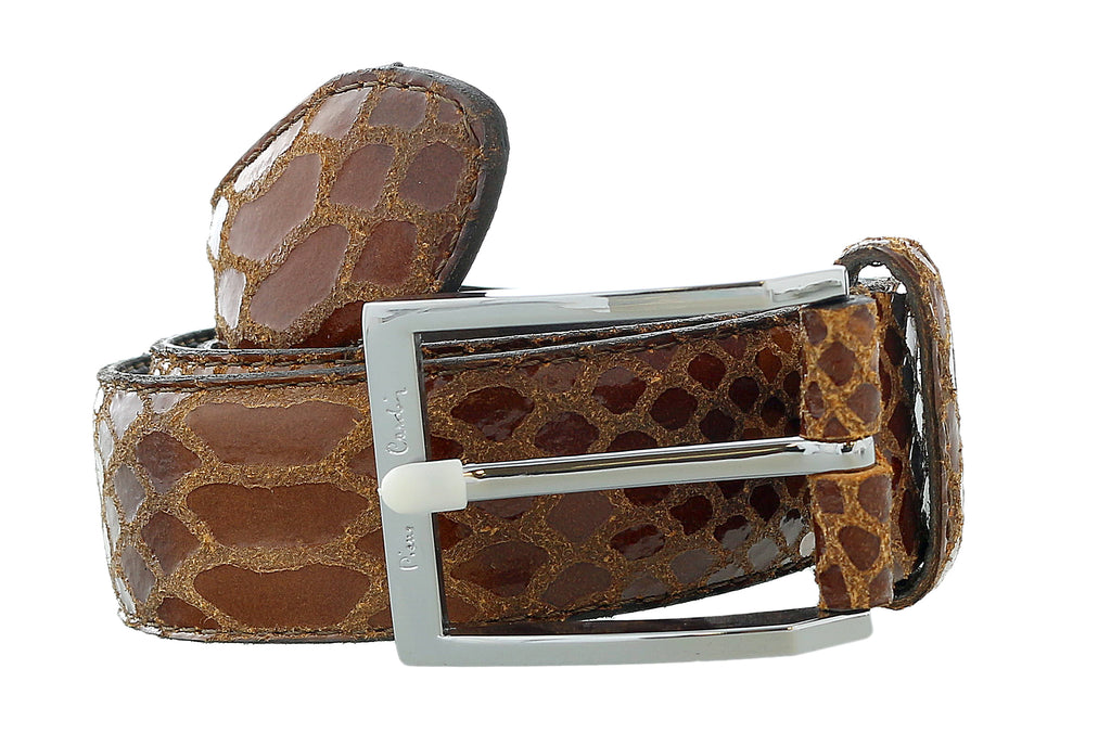 Pierre Cardin Brown Python Embossed Rectangular D-Ring Buckle Adjustable Belt Adjustable Mens Belt-32