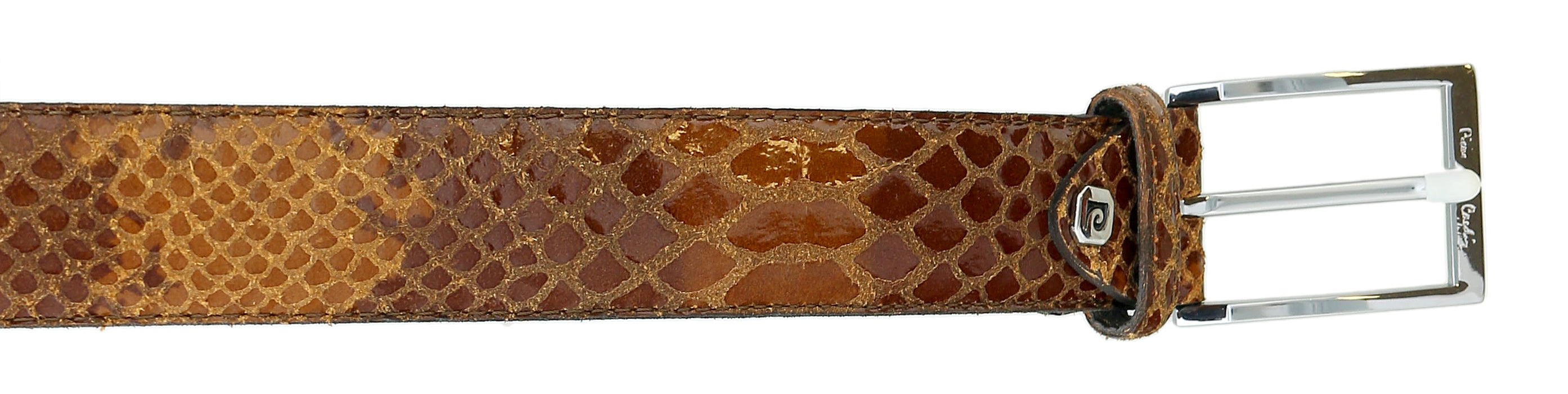 Pierre Cardin Brown Python Embossed Rectangular D-Ring Buckle Adjustable Belt Adjustable Mens Belt-