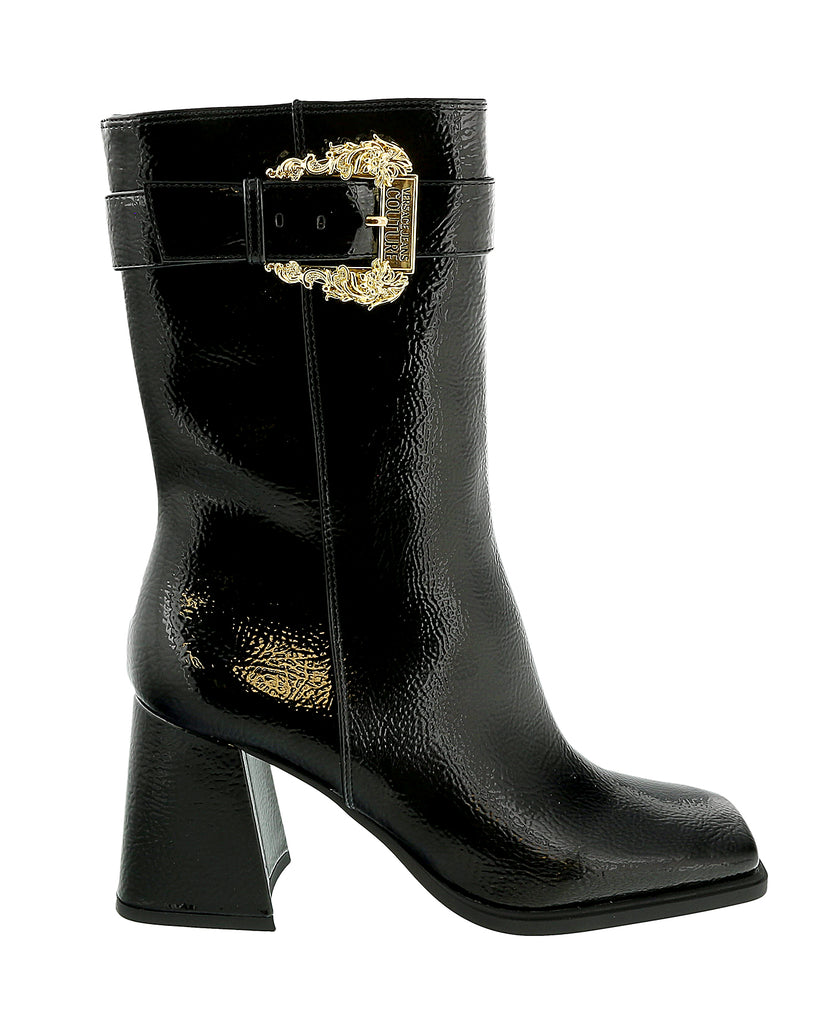 Versace Jeans Couture Black Patent Square Toe Ankle Boot-