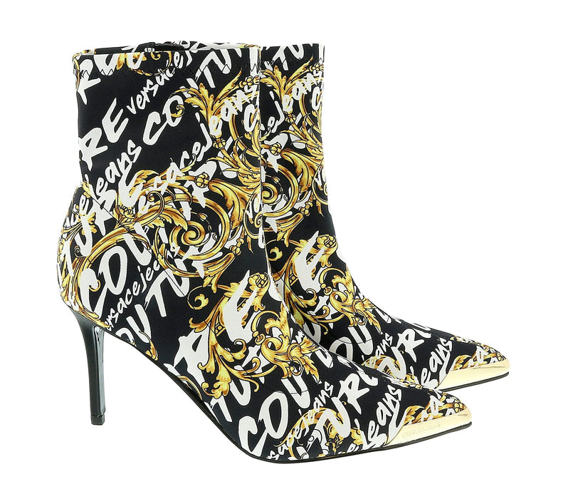 Versace Jeans Couture Womens Black Gold Side Zip Cap Toe Ankle Boot-EU36