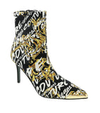Versace Jeans Couture Black Gold Side Zip Cap Toe Ankle Boot-