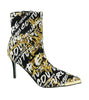 Versace Jeans Couture Black Gold Side Zip Cap Toe Ankle Boot-