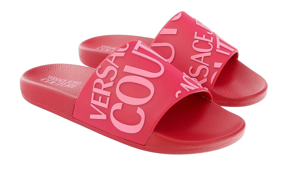 Versace Jeans Couture Red Pink Signature Embossed Pool Slide-