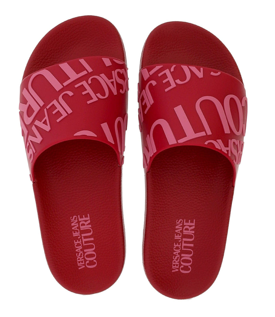 Versace Jeans Couture Red Pink Signature Embossed Pool Slide-