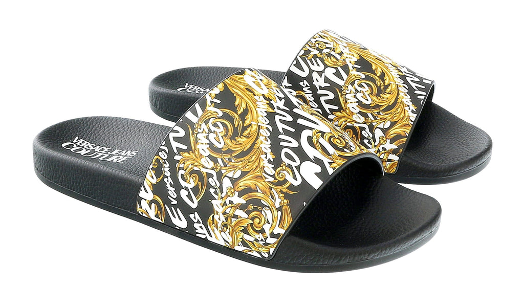 Versace Jeans Couture Black Gold Baroque Pattern Pool Slide-5