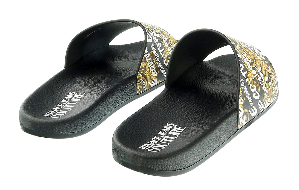 Versace Jeans Couture Black Gold Baroque Pattern Pool Slide-