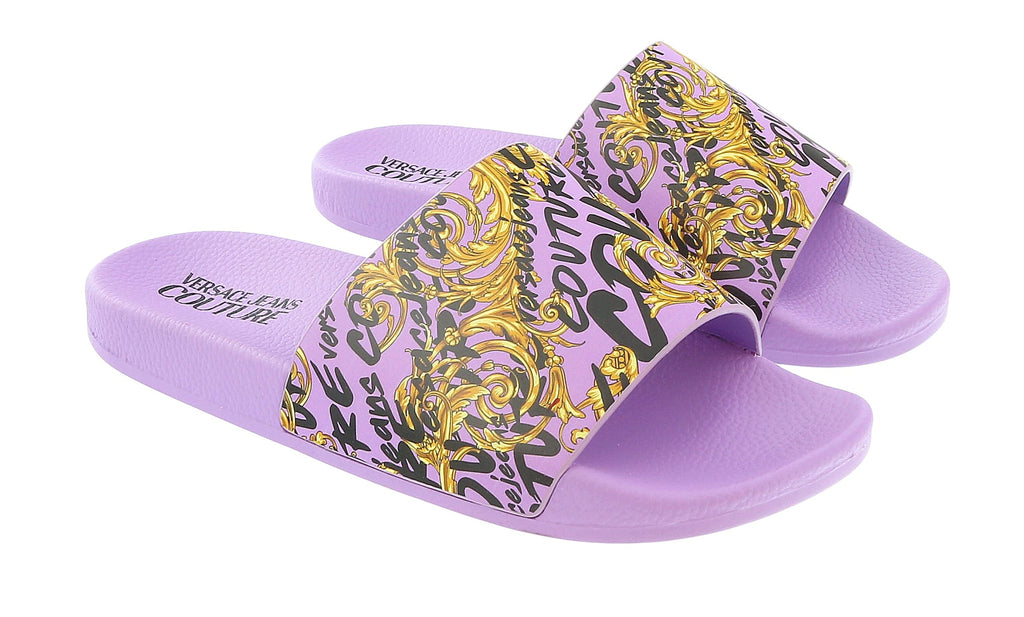 Versace Jeans Couture Purple Gold Baroque Pattern Pool Slide-5