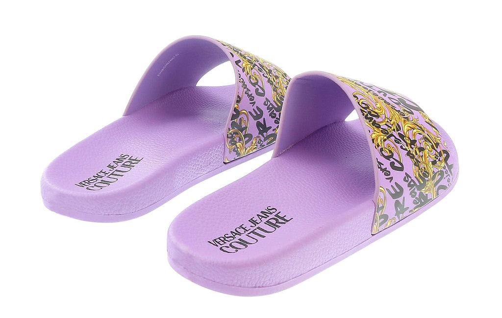 Versace Jeans Couture Purple Gold Baroque Pattern Pool Slide-