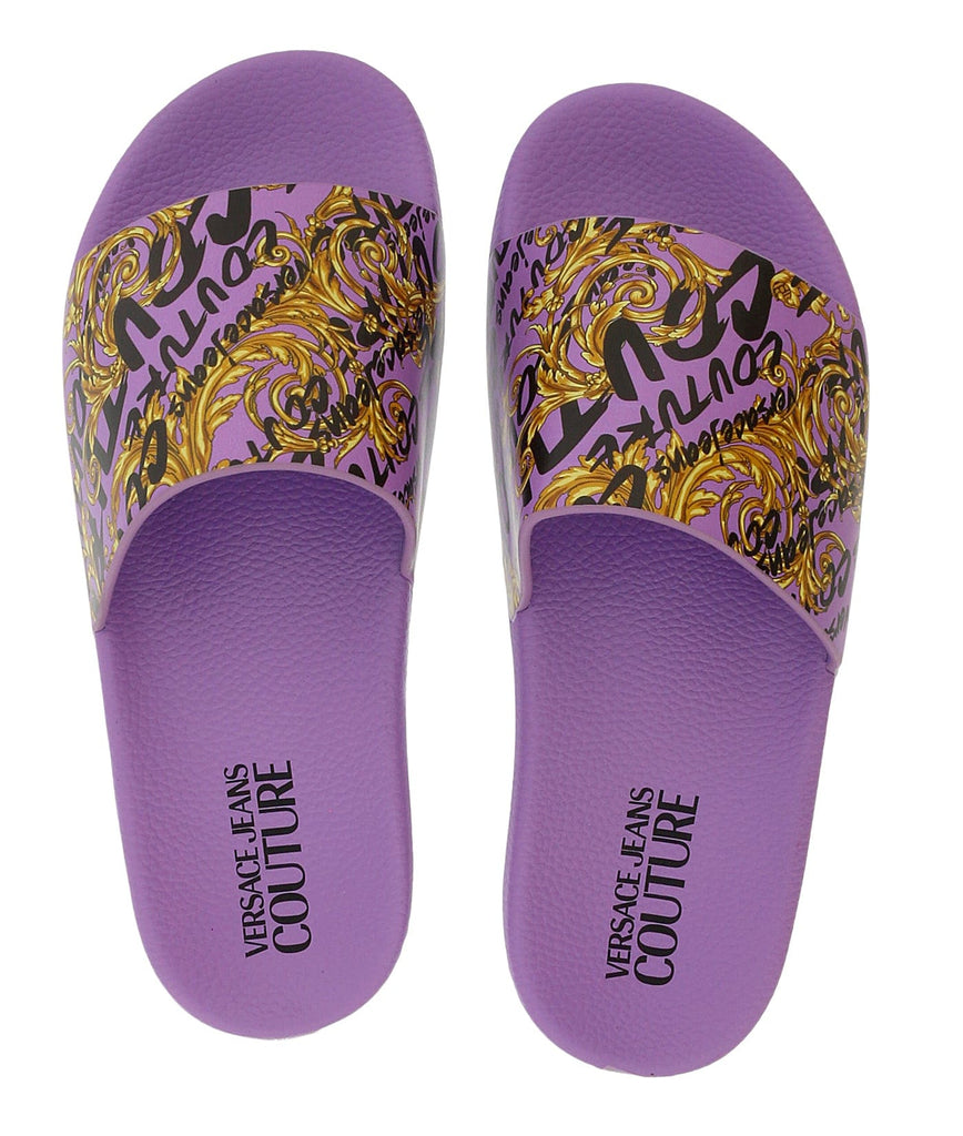 Versace Jeans Couture Purple Gold Baroque Pattern Pool Slide-