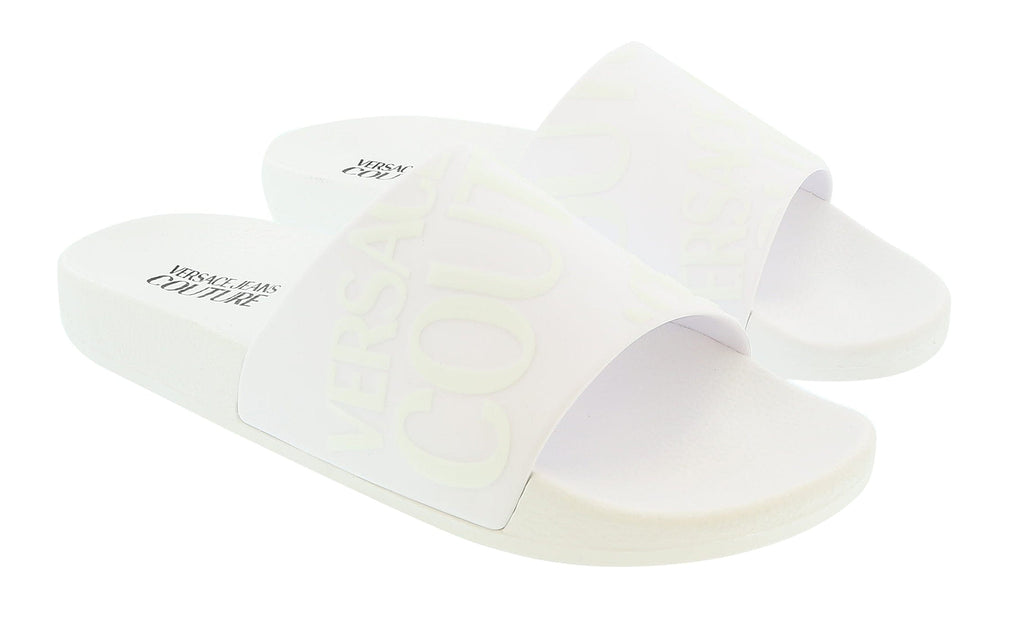Versace Jeans Couture White Signature Embossed  Pool Slide-