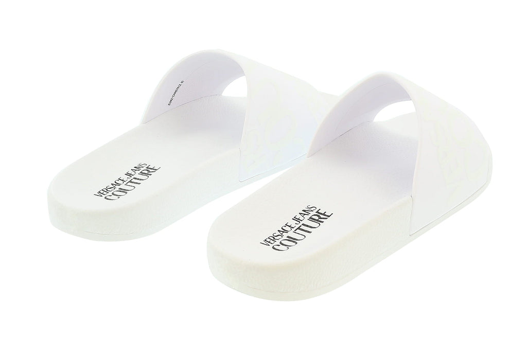 Versace Jeans Couture White Signature Embossed  Pool Slide-