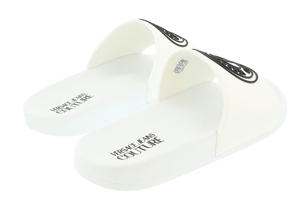 Versace Jeans Couture White Medallion Logo Embossed  Pool Slide-