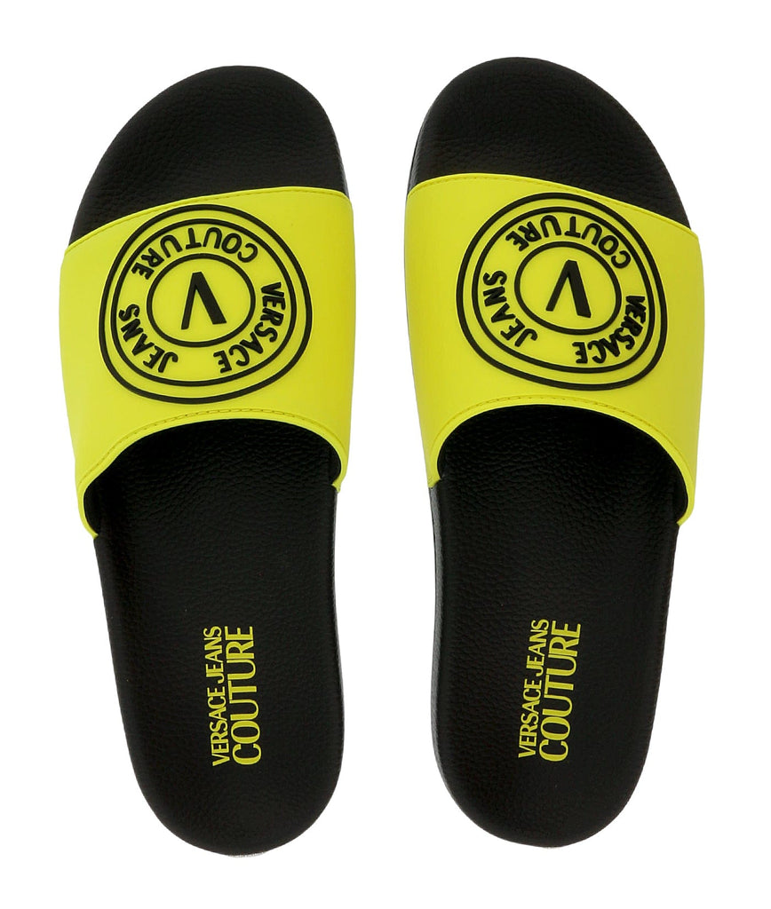 Versace Jeans Couture Neon Yellow Medallion Logo Embossed  Pool Slide-