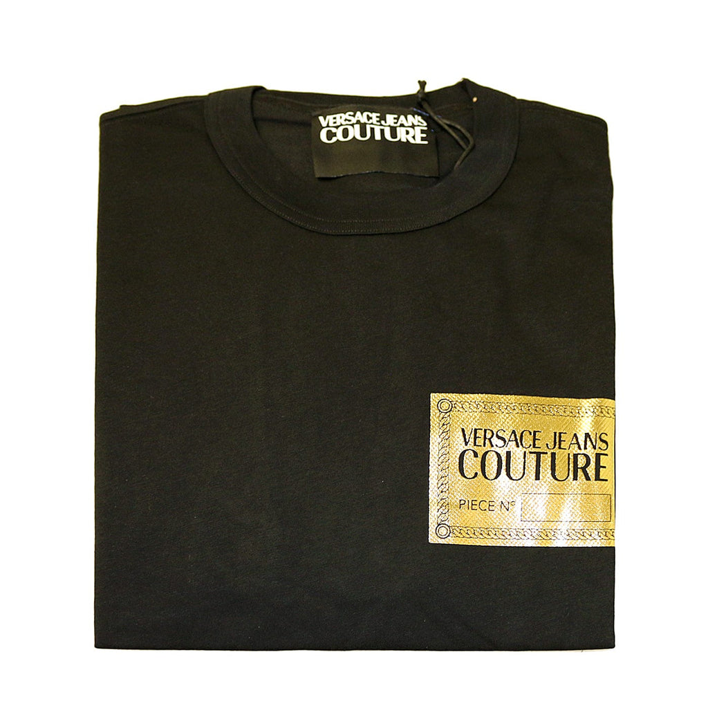 Versace Jeans Couture Black Gold Screen-Printed Signature Logo Crewneck T-Shirt-