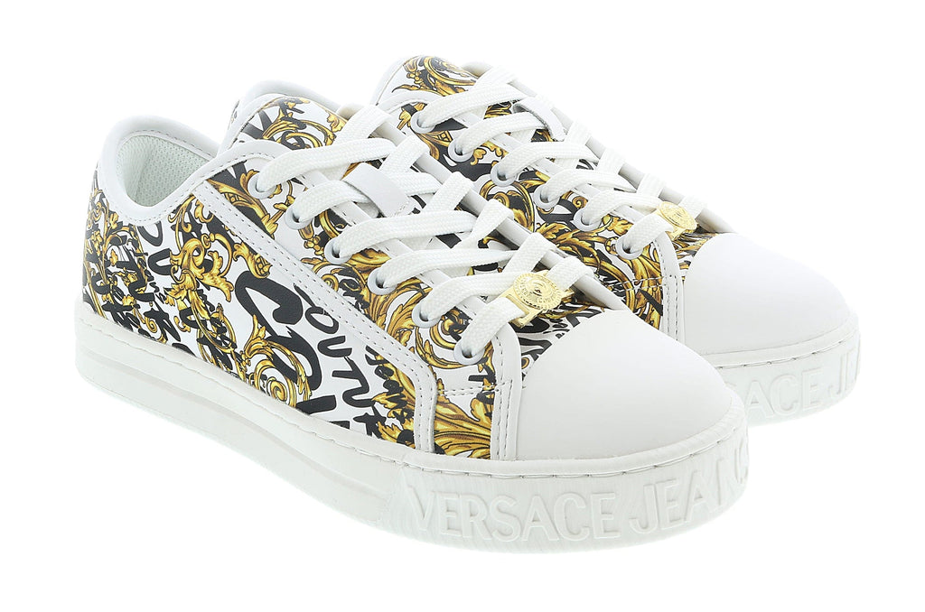 Versace Jeans Couture White/Gold Logo Brush Baroque Lace Up Sneakers-8