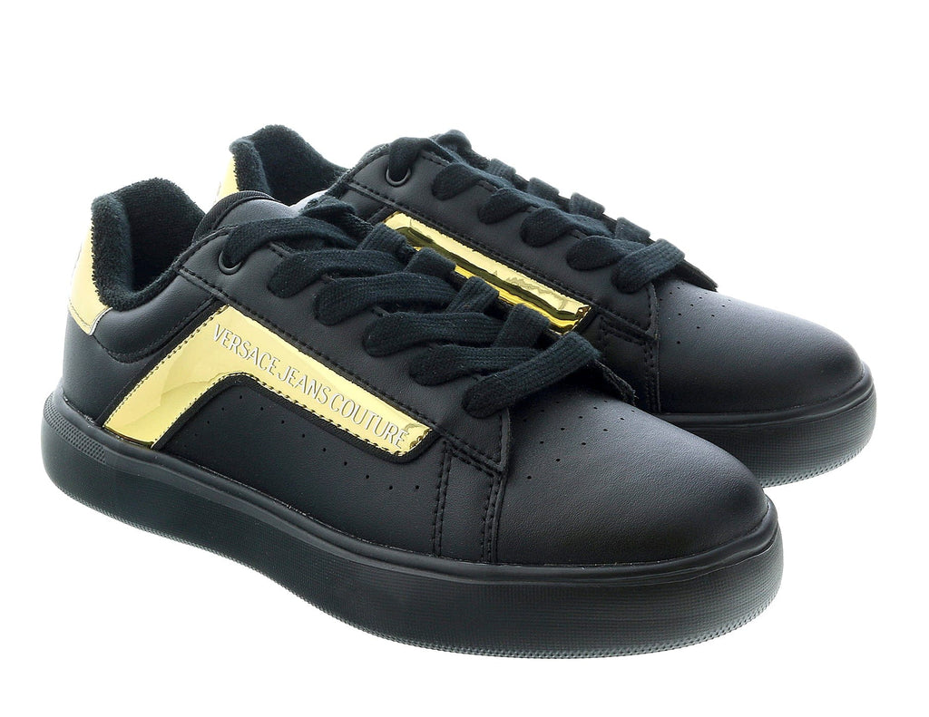 Versace Jeans Couture Black Gold Trim Fashion Lace Up Court Sneakers-5
