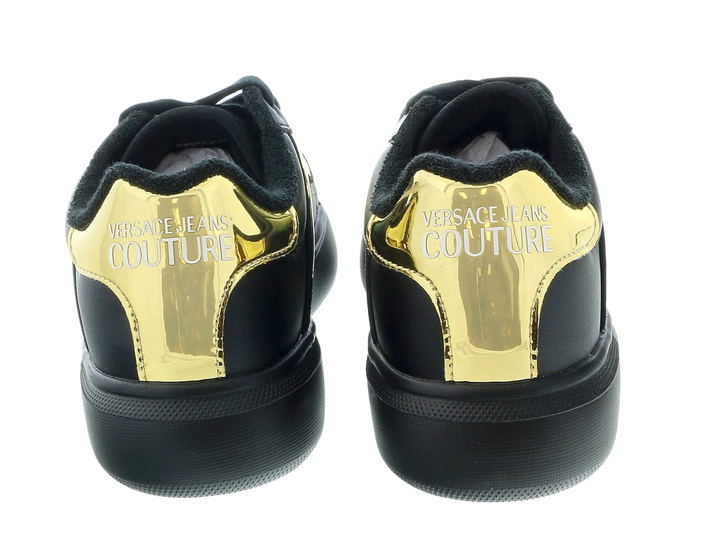 Versace Jeans Couture Black Gold Trim Fashion Lace Up Court Sneakers-