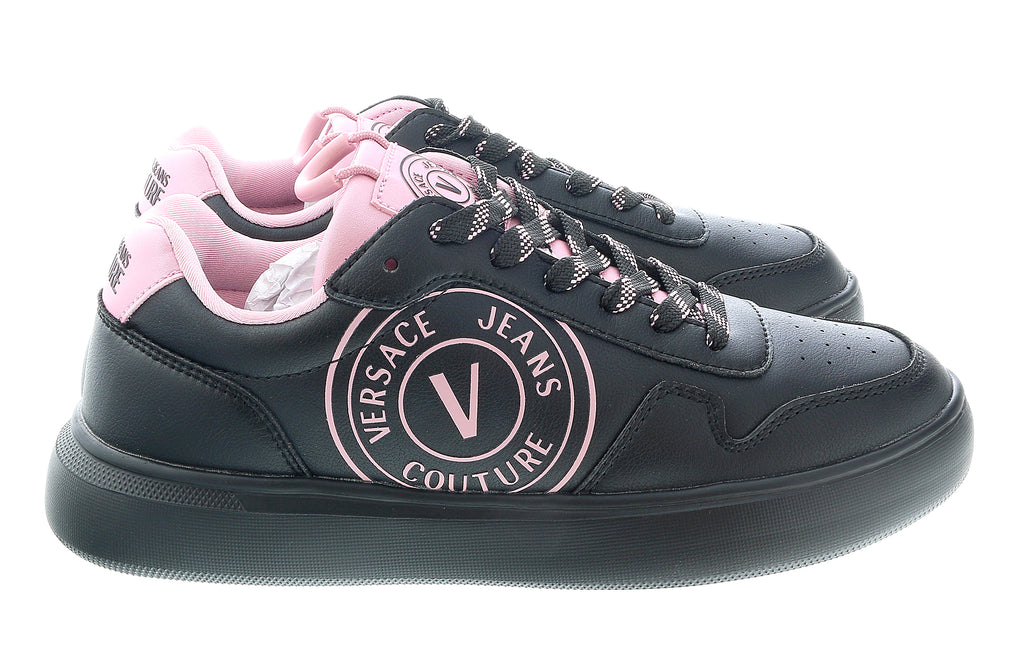 Versace Jeans Couture Black/Pink V-Logo Court Lace Up Sneakers-