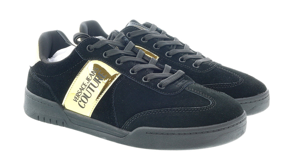 Versace Jeans Couture Black Classic Metallic Trim Suede Court Sneakers-9