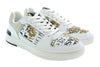 Versace Jeans Couture White Gold Baroque Trim  Fashion Court Sneakers-8.5