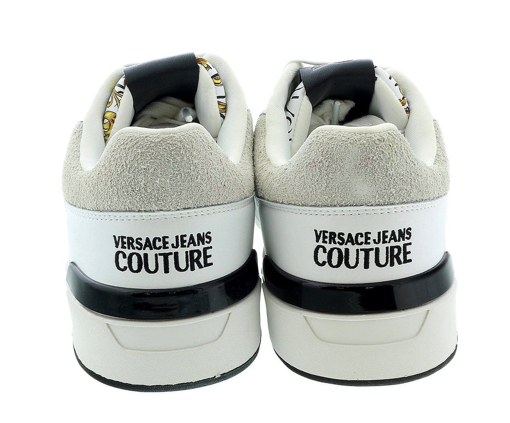 Versace Jeans Couture White Gold Baroque Trim  Fashion Court Sneakers-