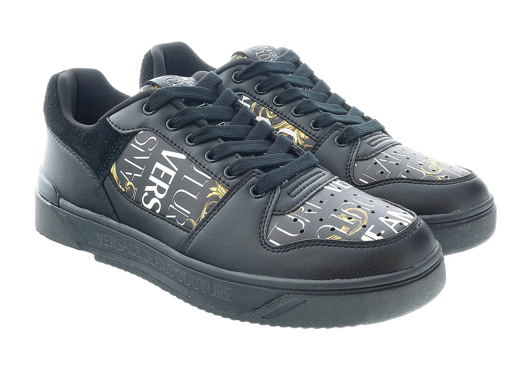 Versace Jeans Couture Black Gold Baroque Trim  Fashion Court Sneakers-