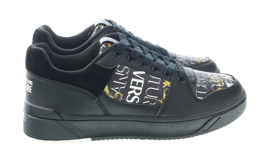 Versace Jeans Couture Black Gold Baroque Trim  Fashion Court Sneakers-