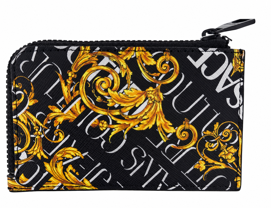Versace Jeans Couture Black Baroque Print Compact Wallet Cardholder