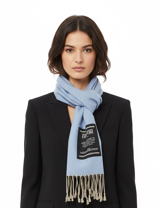 Versace Jeans Couture Light Blue Signature Label Fringe Fashion Scarf