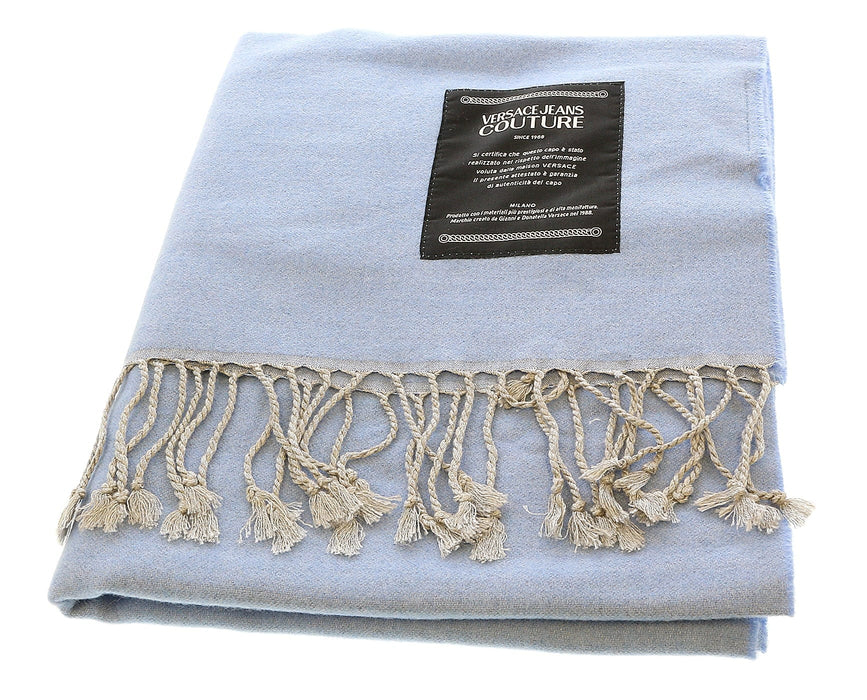Versace Jeans Couture Light Blue Signature Label Fringe Fashion Scarf