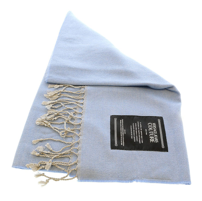 Versace Jeans Couture Light Blue Signature Label Fringe Fashion Scarf