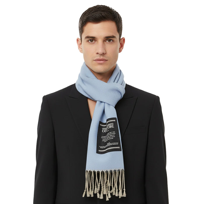 Versace Jeans Couture Light Blue Signature Label Fringe Fashion Scarf