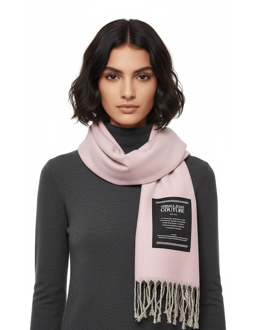 Versace Jeans Couture Light Pink Signature Label Fringe Fashion Scarf