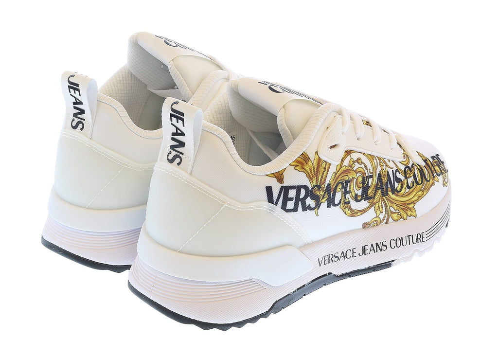 Versace Jeans Couture White Gold  Baroque Detail Lace Up Fashion Sneakers