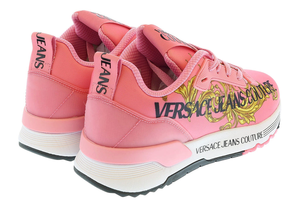 Versace Jeans Couture Coral Baroque Detail Lace Up Fashion Sneakers-