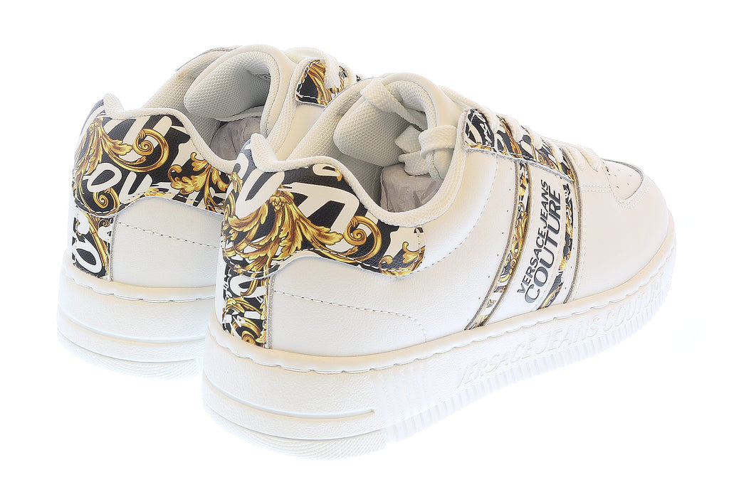 Store Return Like New Versace Jeans Couture White Gold Lace Up Fashion Court Sneakers-