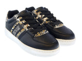 Versace Jeans Couture Black Gold Baroque Detail Lace Up Fashion Court Sneakers-