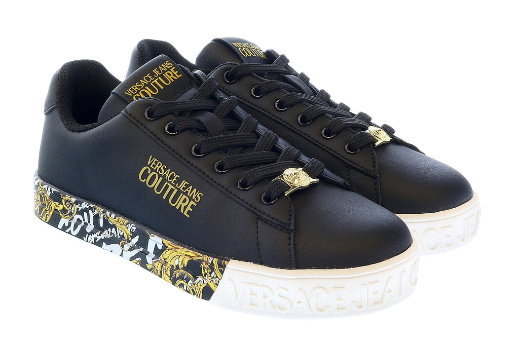 Versace Jeans Couture Black Baroque Sole Lace Up Fashion Court Sneakers-