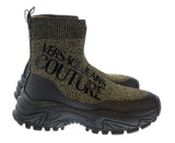 Versace Jeans Couture Black Gold Lurex Knit Pull On Sock Ankle Boots-