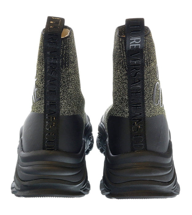 Versace Jeans Couture Womens Black Gold Lurex Knit Pull On Sock Ankle Boots-