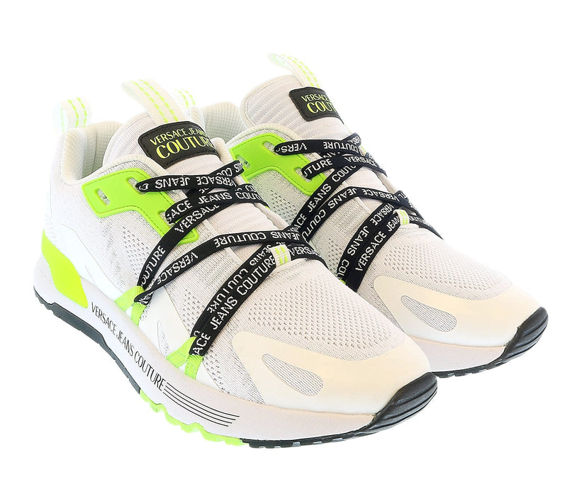Versace Jeans Couture Mens White Neon Green  Lace Up  Athletic Sneakers-EU45