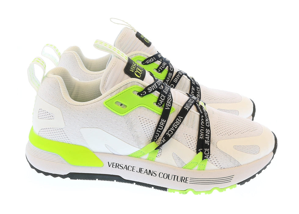 Versace Jeans Couture Mens White Neon Green  Lace Up  Athletic Sneakers