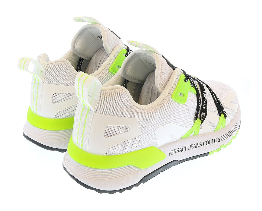 Versace Jeans Couture Mens White Neon Green  Lace Up  Athletic Sneakers