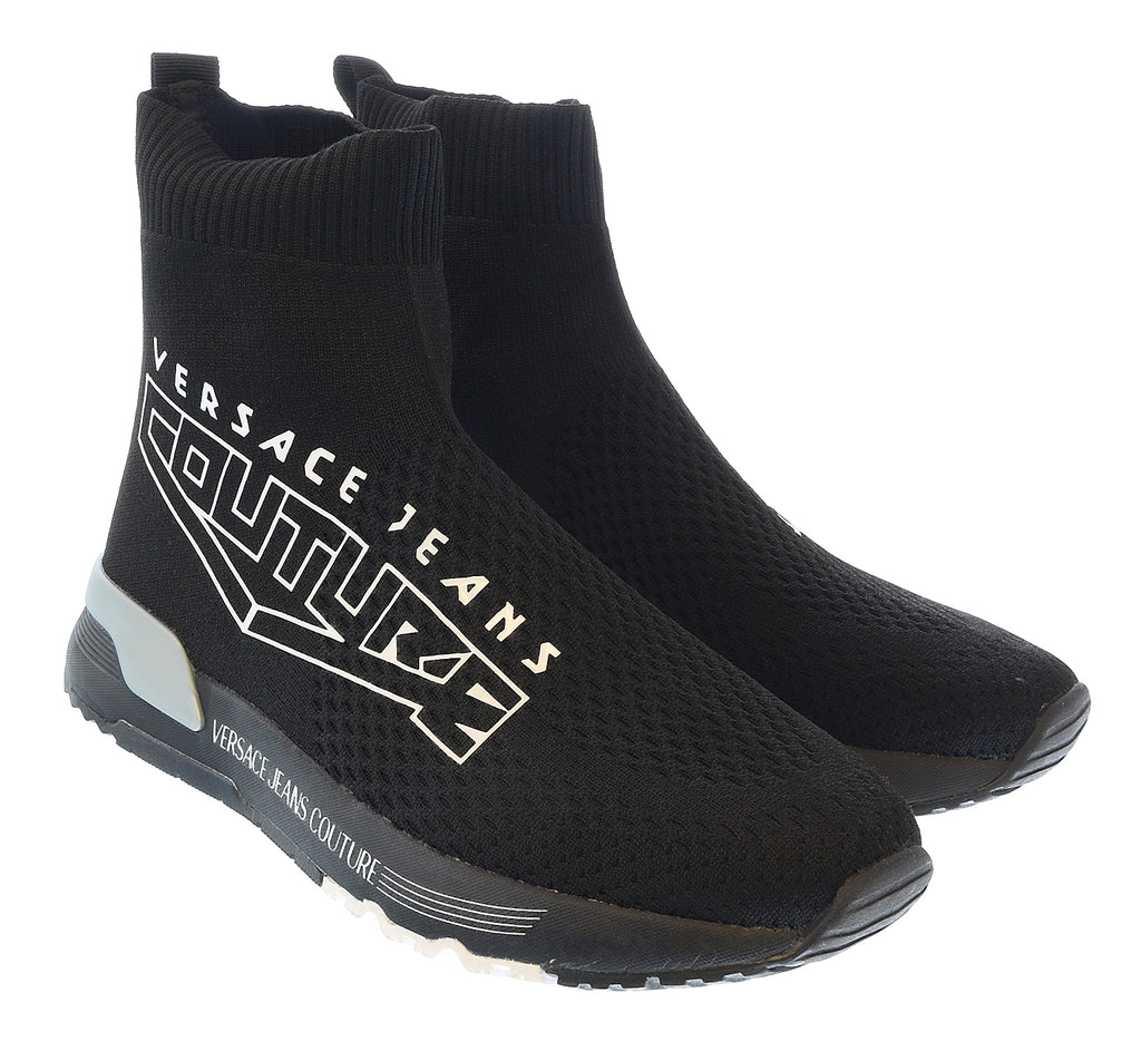 Versace Jeans Couture Black Knit Sock Fashion Ankle Boot Sneakers-