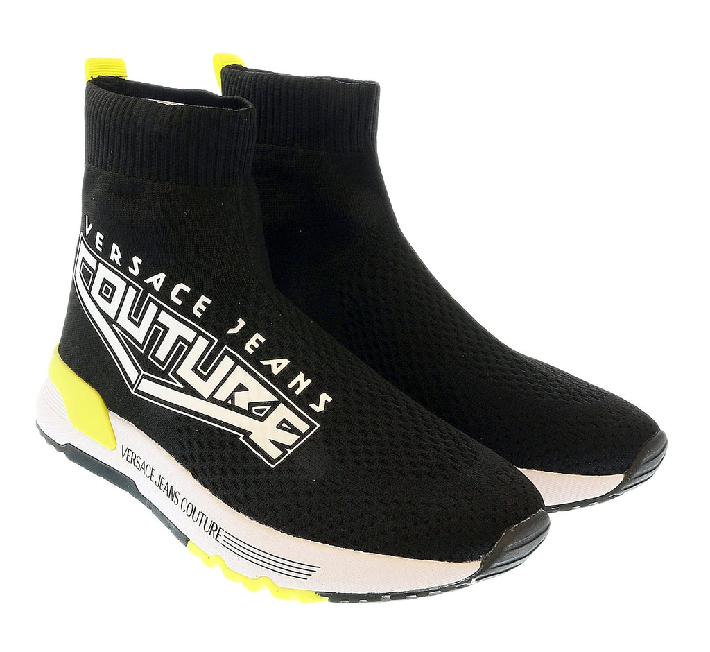 Versace Jeans Couture Black Neon Yellow Knit Sock Fashion Ankle Boot Sneakers-8