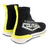 Versace Jeans Couture Black Neon Yellow Knit Sock Fashion Ankle Boot Sneakers-